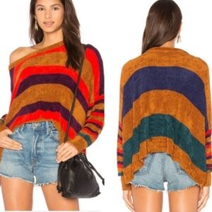 Free People XS Oversized Striped Sweater Boho Slouchy Knit Cozy Fall